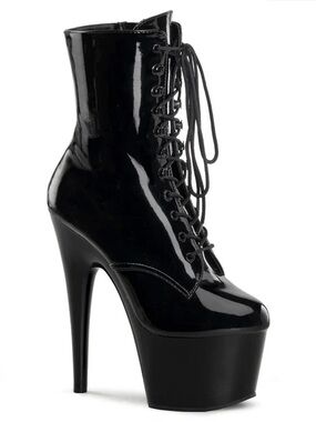Pleaser Black Patent Lace-Up Platform Ankle Boots